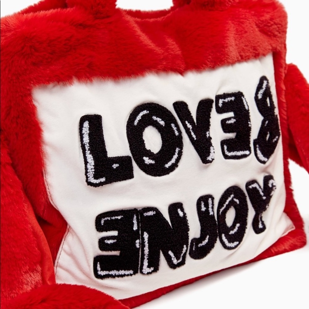Zara Love and Enjoy Red faux Fur Shoulder Bag NWT
